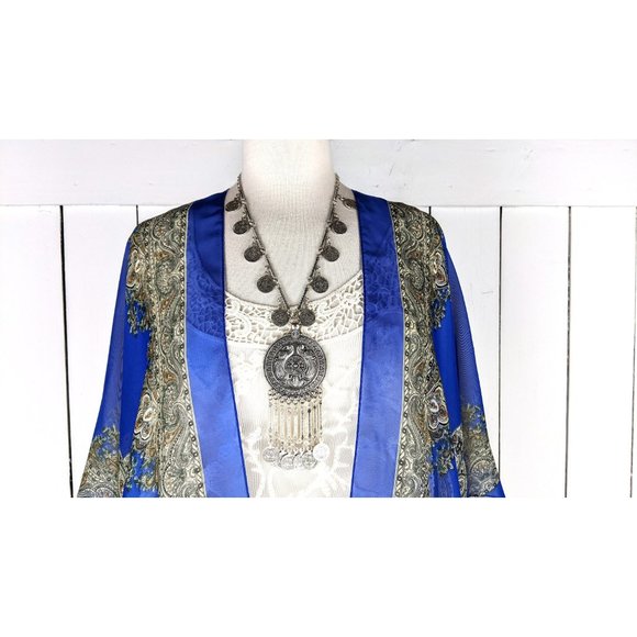 Blue and beige paisley sheer kimono cover up - Picture 2 of 5